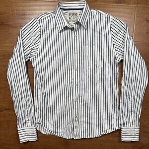 Ruehl No 925 Button Up Shirt Mens L White Blue Stripe Woven Long Sleeve Cotton